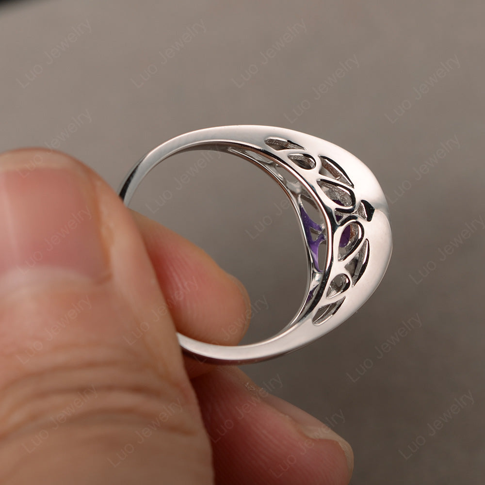 Vintage Amethyst Ring Solitaire Wedding Ring - LUO Jewelry