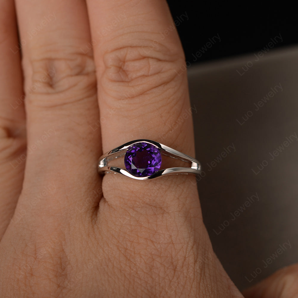 Vintage Amethyst Ring Solitaire Wedding Ring - LUO Jewelry