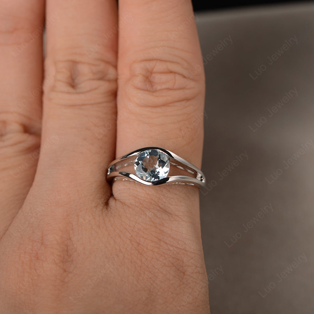 Vintage Aquamarine Ring Solitaire Wedding Ring - LUO Jewelry