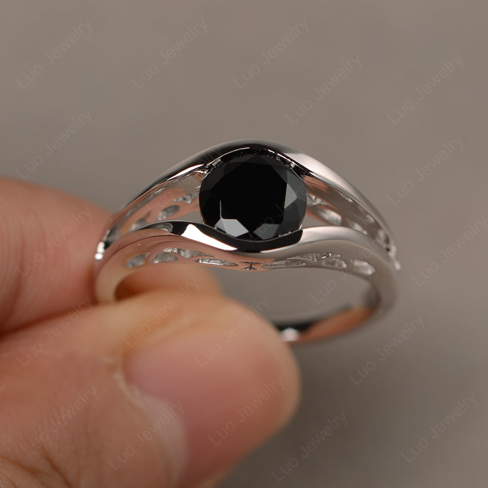Vintage Black Spinel Ring Solitaire Wedding Ring - LUO Jewelry