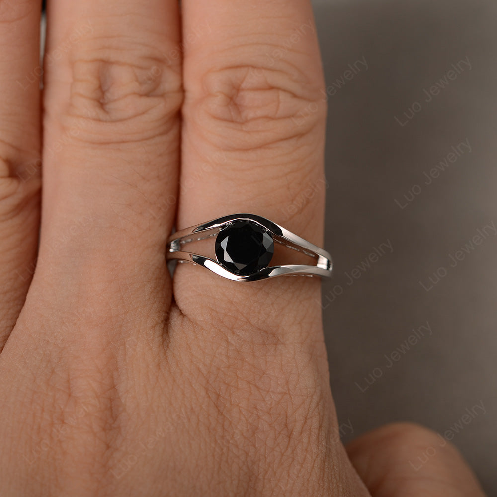 Vintage Black Spinel Ring Solitaire Wedding Ring - LUO Jewelry