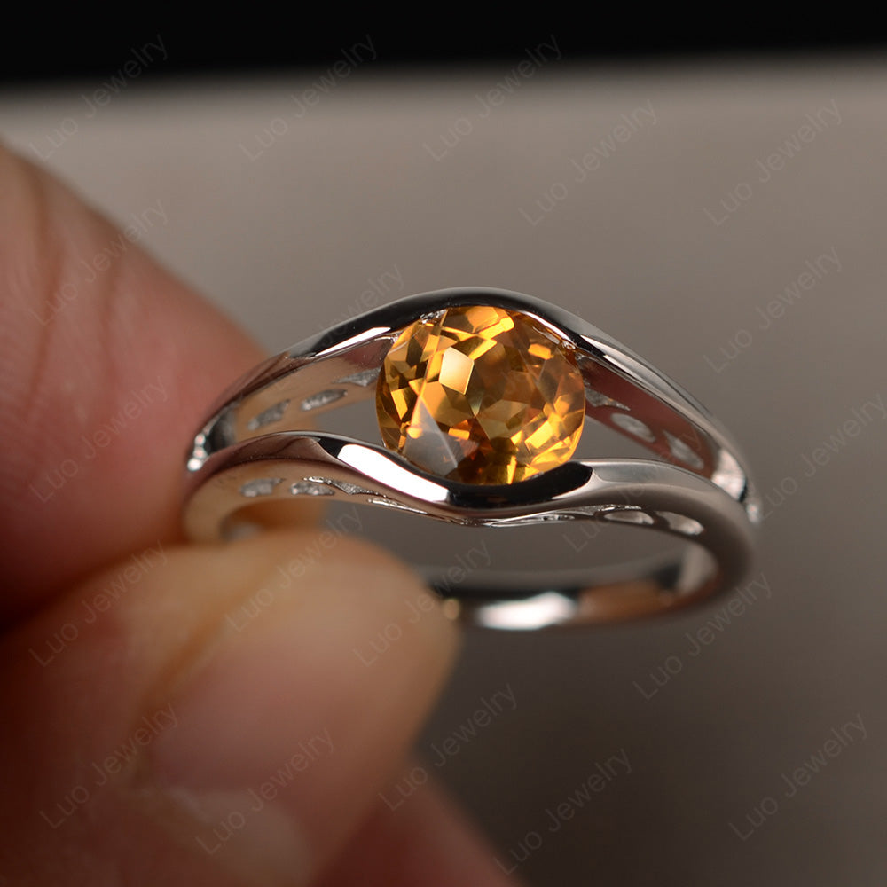 Vintage Citrine Ring Solitaire Wedding Ring - LUO Jewelry