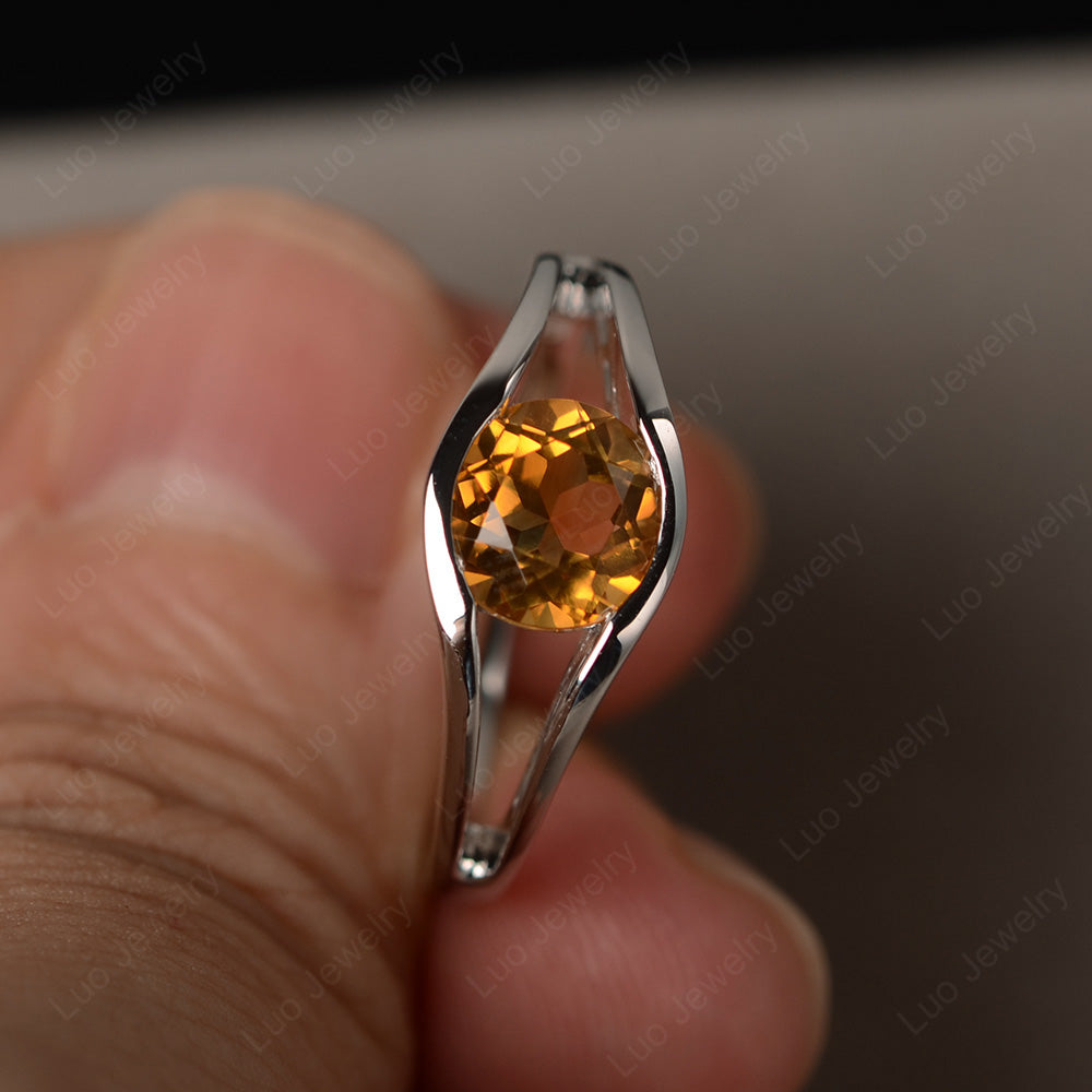 Vintage Citrine Ring Solitaire Wedding Ring - LUO Jewelry