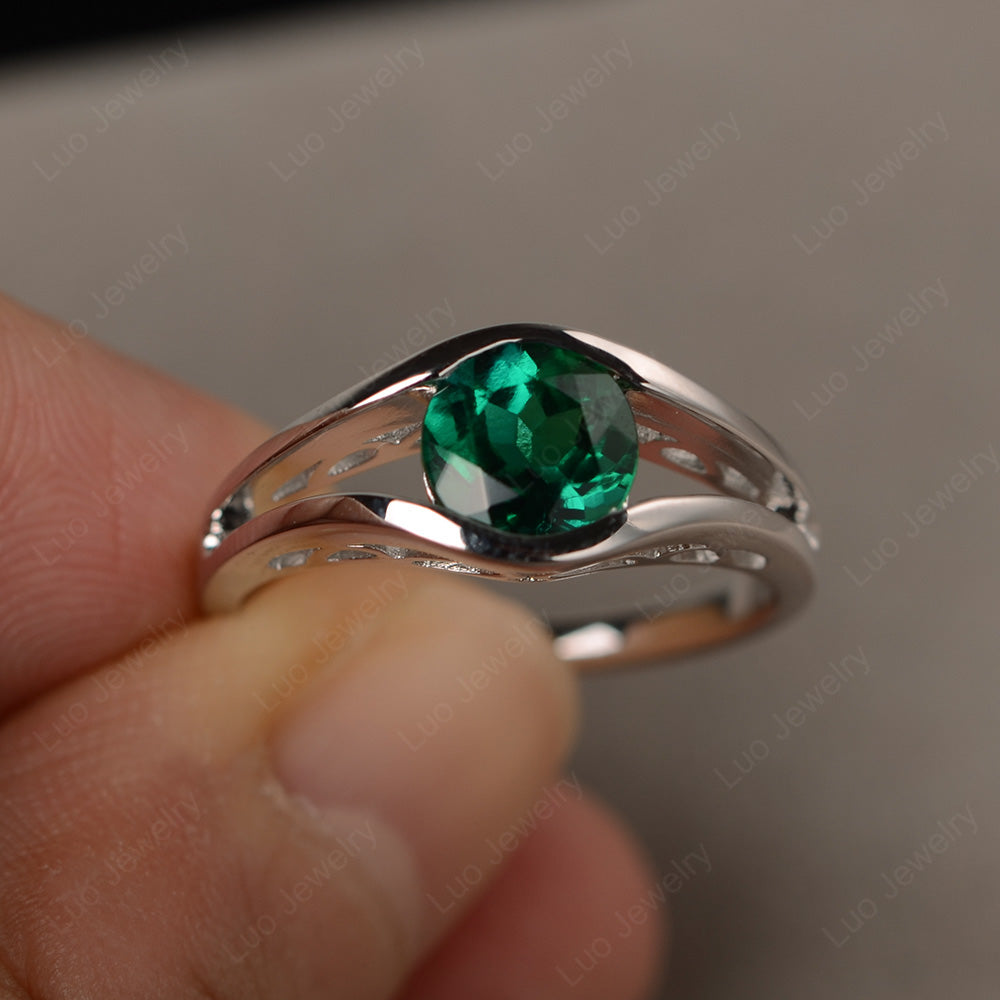 Vintage Lab Emerald Ring Solitaire Wedding Ring - LUO Jewelry