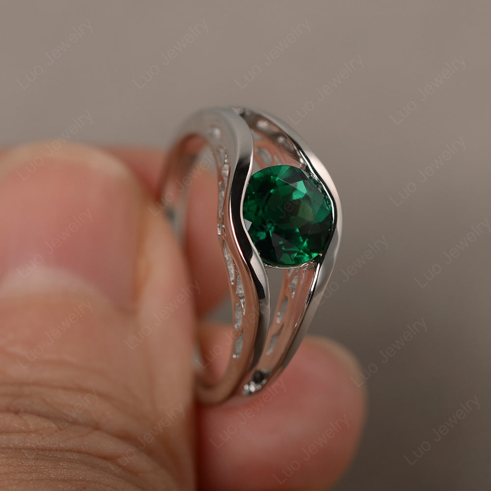 Vintage Lab Emerald Ring Solitaire Wedding Ring - LUO Jewelry