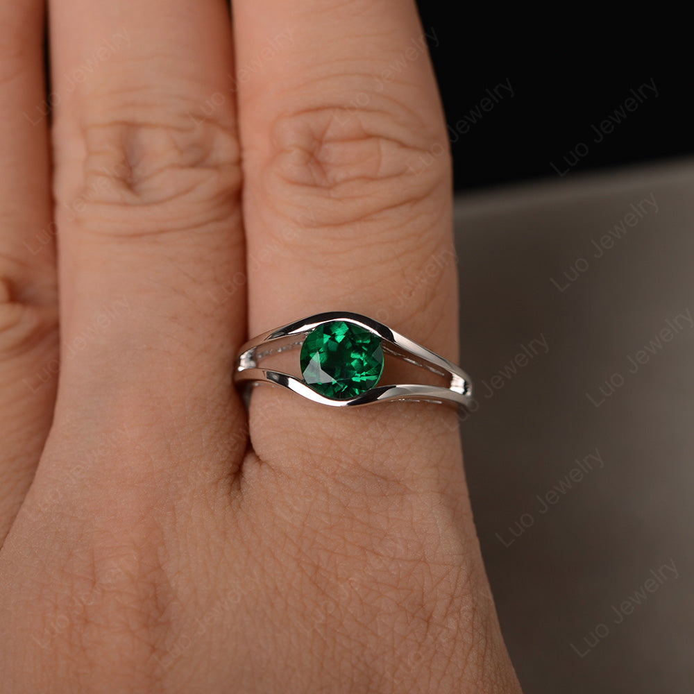 Vintage Lab Emerald Ring Solitaire Wedding Ring - LUO Jewelry