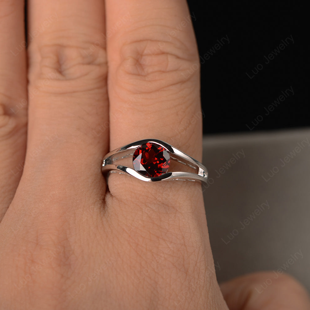 Vintage Garnet Ring Solitaire Wedding Ring - LUO Jewelry