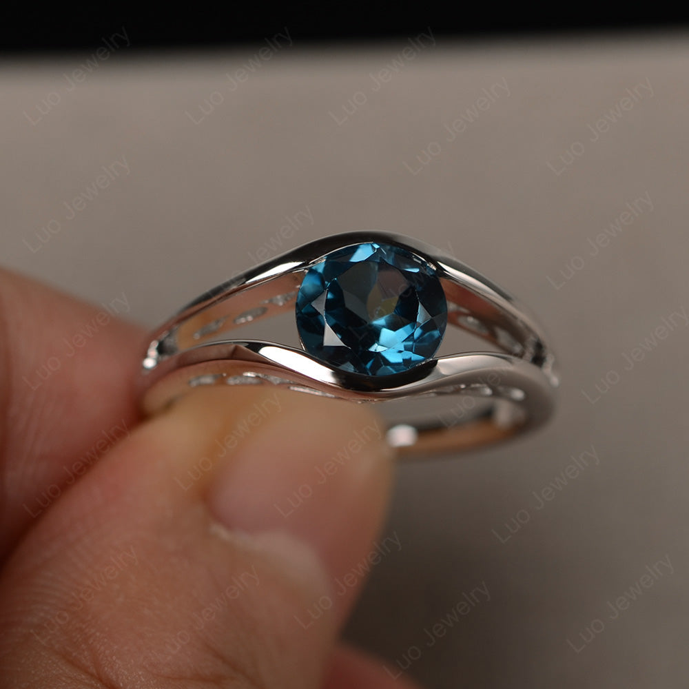 Vintage London Blue Topaz Ring Solitaire Wedding Ring - LUO Jewelry