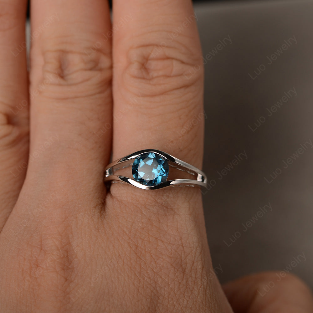 Vintage London Blue Topaz Ring Solitaire Wedding Ring - LUO Jewelry