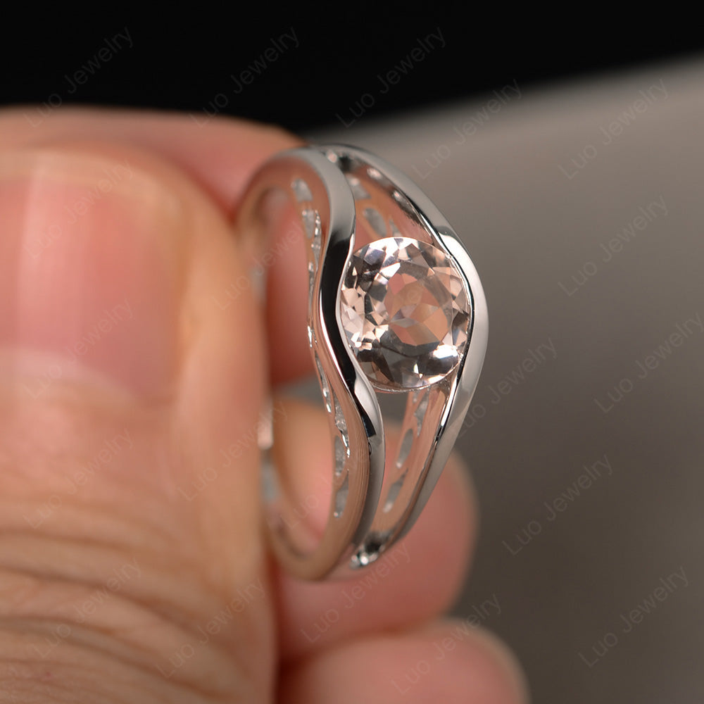 Vintage Morganite Ring Solitaire Wedding Ring - LUO Jewelry