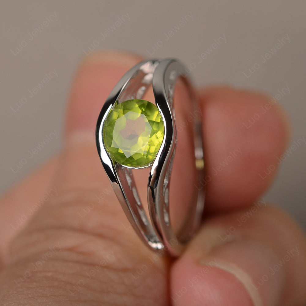 Vintage Peridot Ring Solitaire Wedding Ring - LUO Jewelry