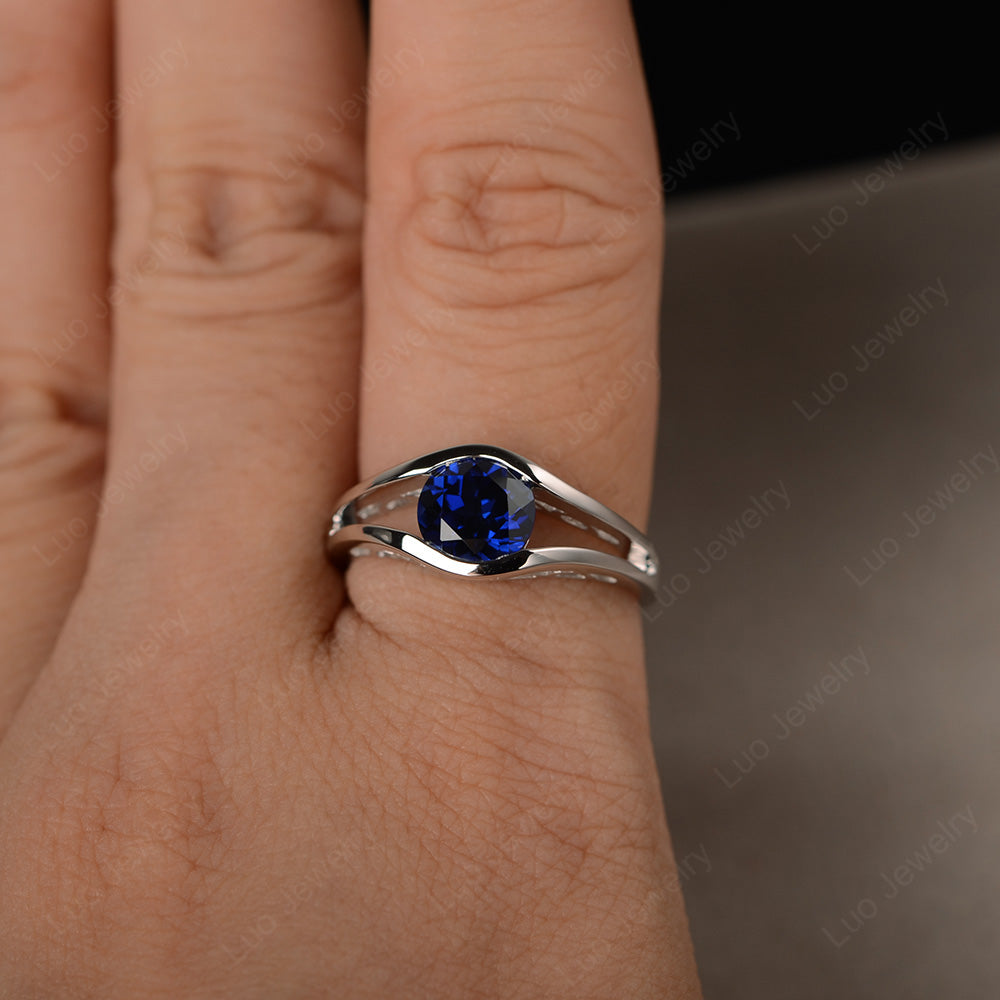 Vintage Lab Sapphire Ring Solitaire Wedding Ring - LUO Jewelry