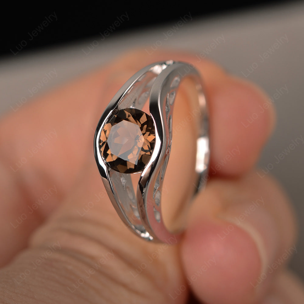 Vintage Smoky Quartz  Ring Solitaire Wedding Ring - LUO Jewelry