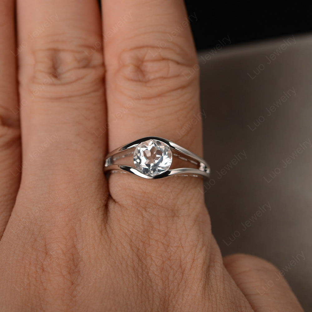 Vintage White Topaz Ring Solitaire Wedding Ring - LUO Jewelry