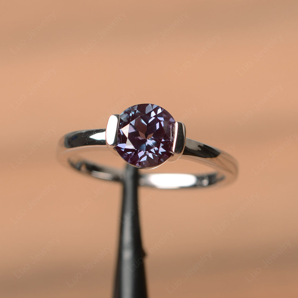 Round Cut Alexandrite Solitaire Bezel Ring - LUO Jewelry