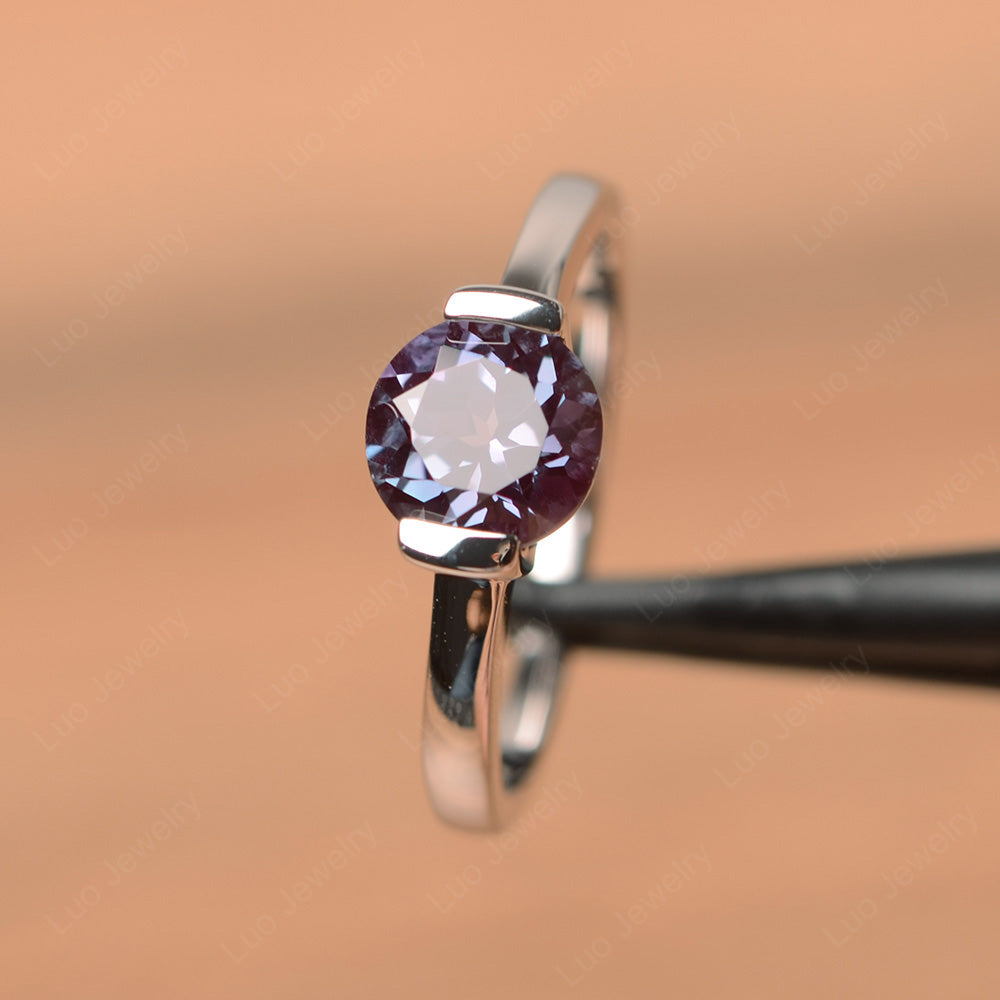 Round Cut Alexandrite Solitaire Bezel Ring - LUO Jewelry