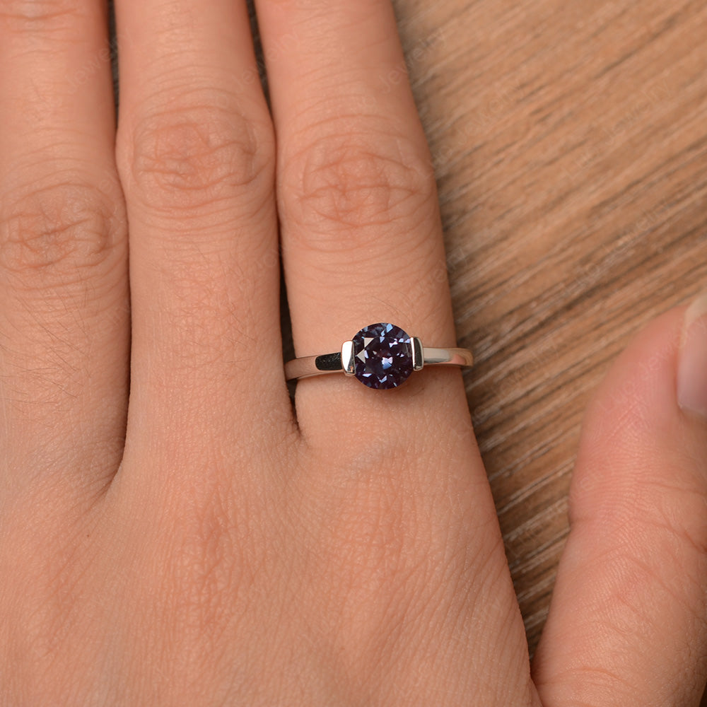 Round Cut Alexandrite Solitaire Bezel Ring - LUO Jewelry