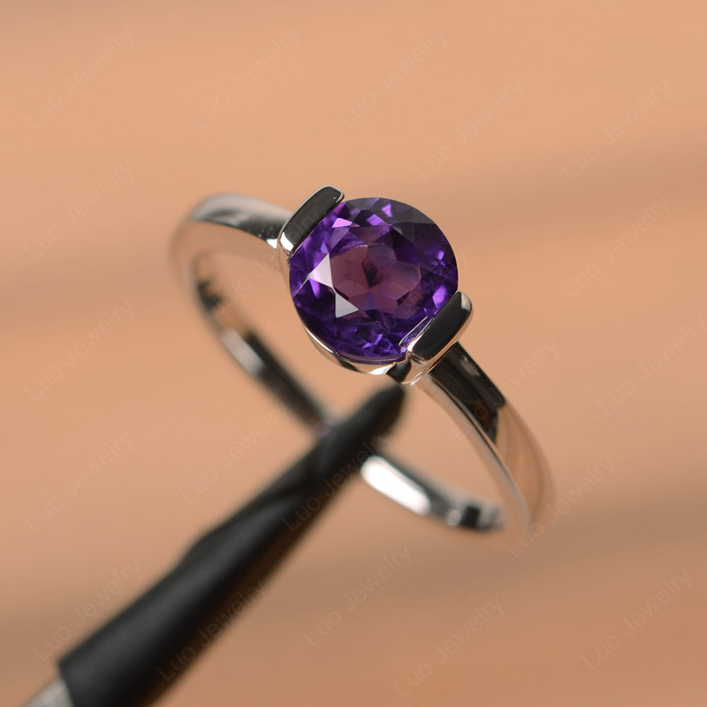 Round Cut Amethyst Solitaire Bezel Ring - LUO Jewelry