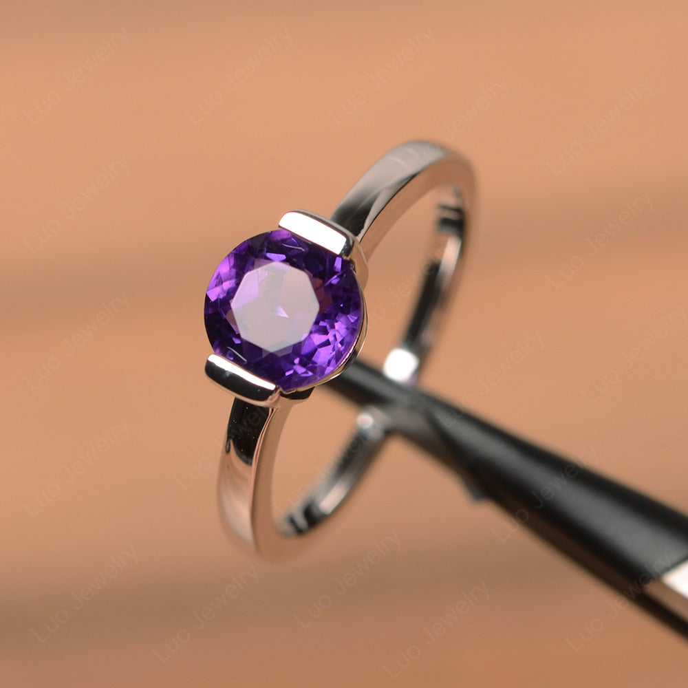 Round Cut Amethyst Solitaire Bezel Ring - LUO Jewelry