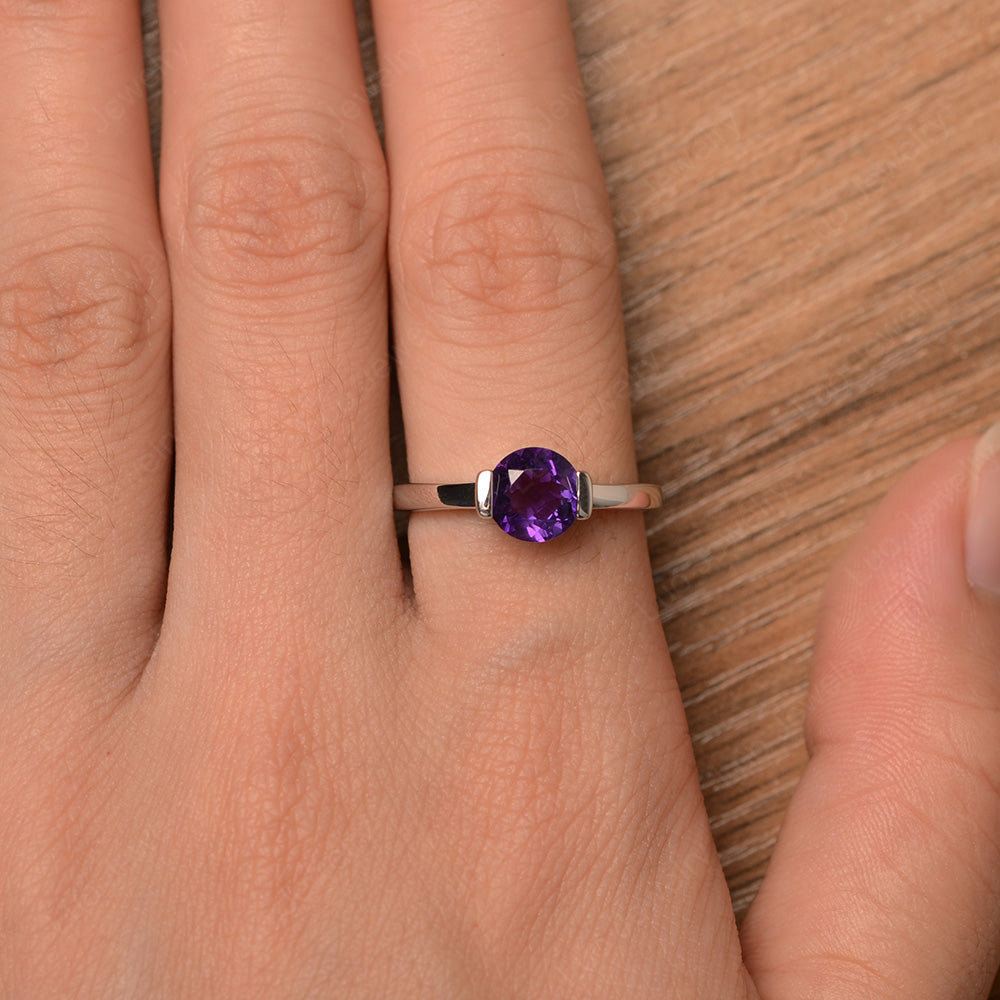 Round Cut Amethyst Solitaire Bezel Ring - LUO Jewelry