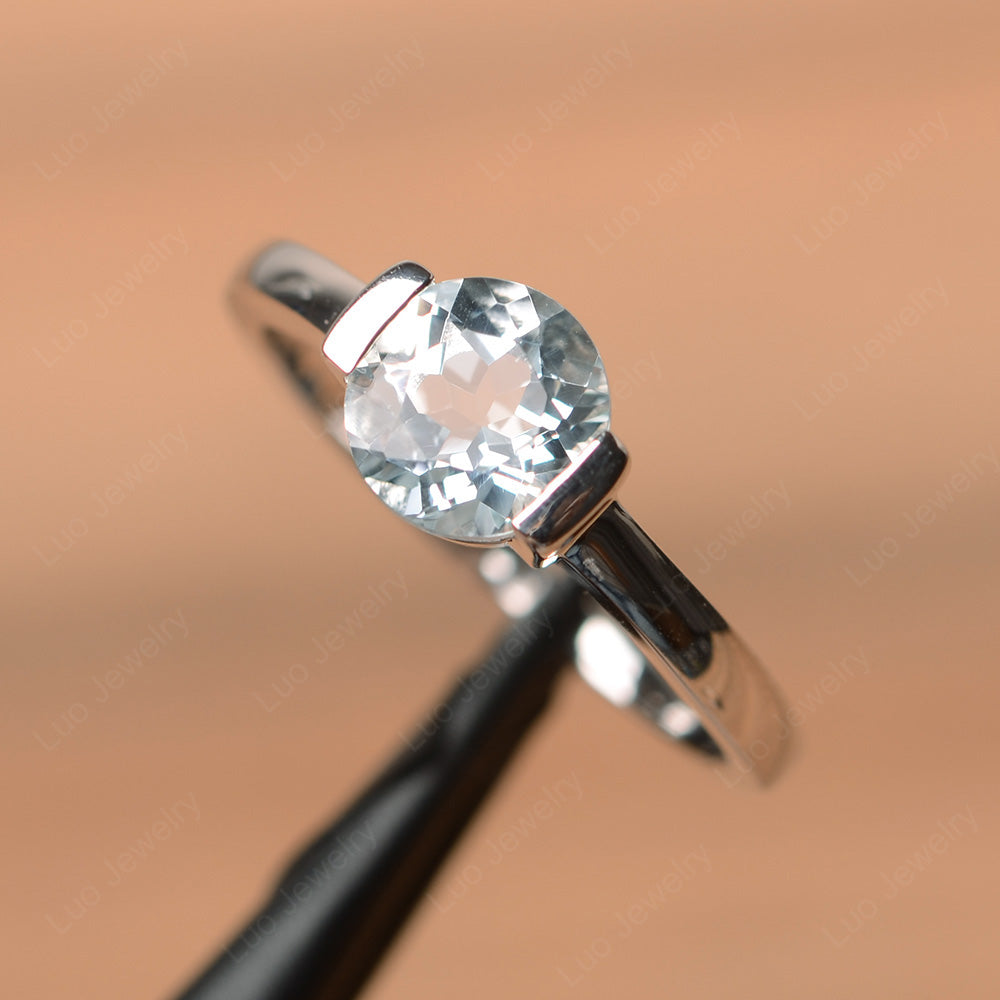 Round Cut Aquamarine Solitaire Bezel Ring - LUO Jewelry