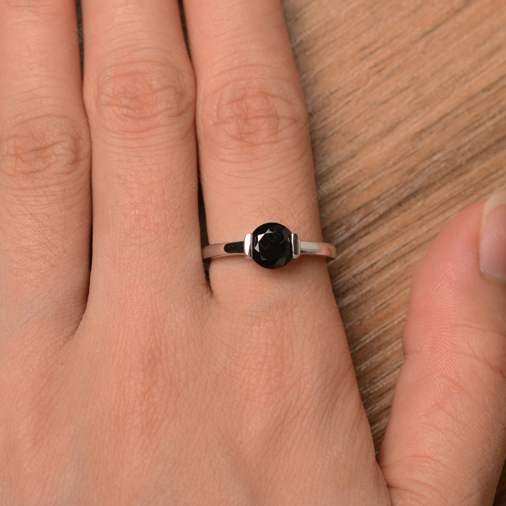 Round Cut Black Spinel Solitaire Bezel Ring - LUO Jewelry