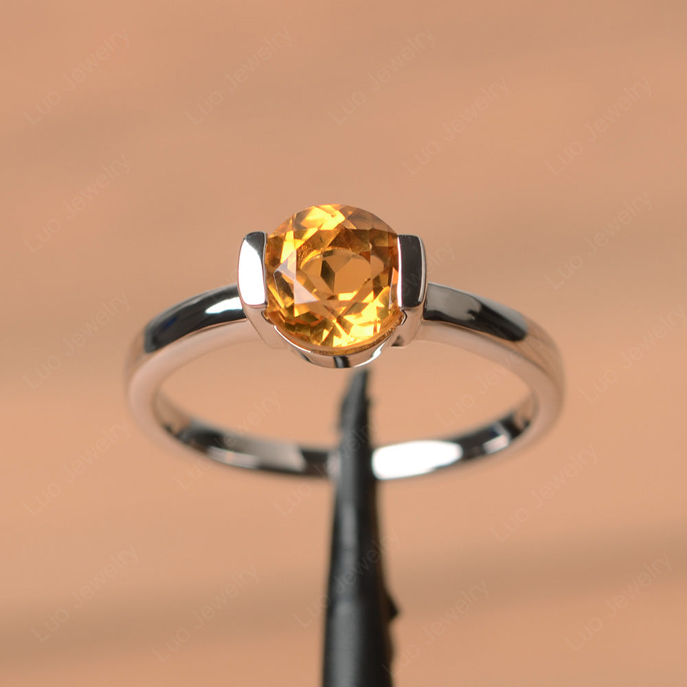 Round Cut Citrine Solitaire Bezel Ring - LUO Jewelry