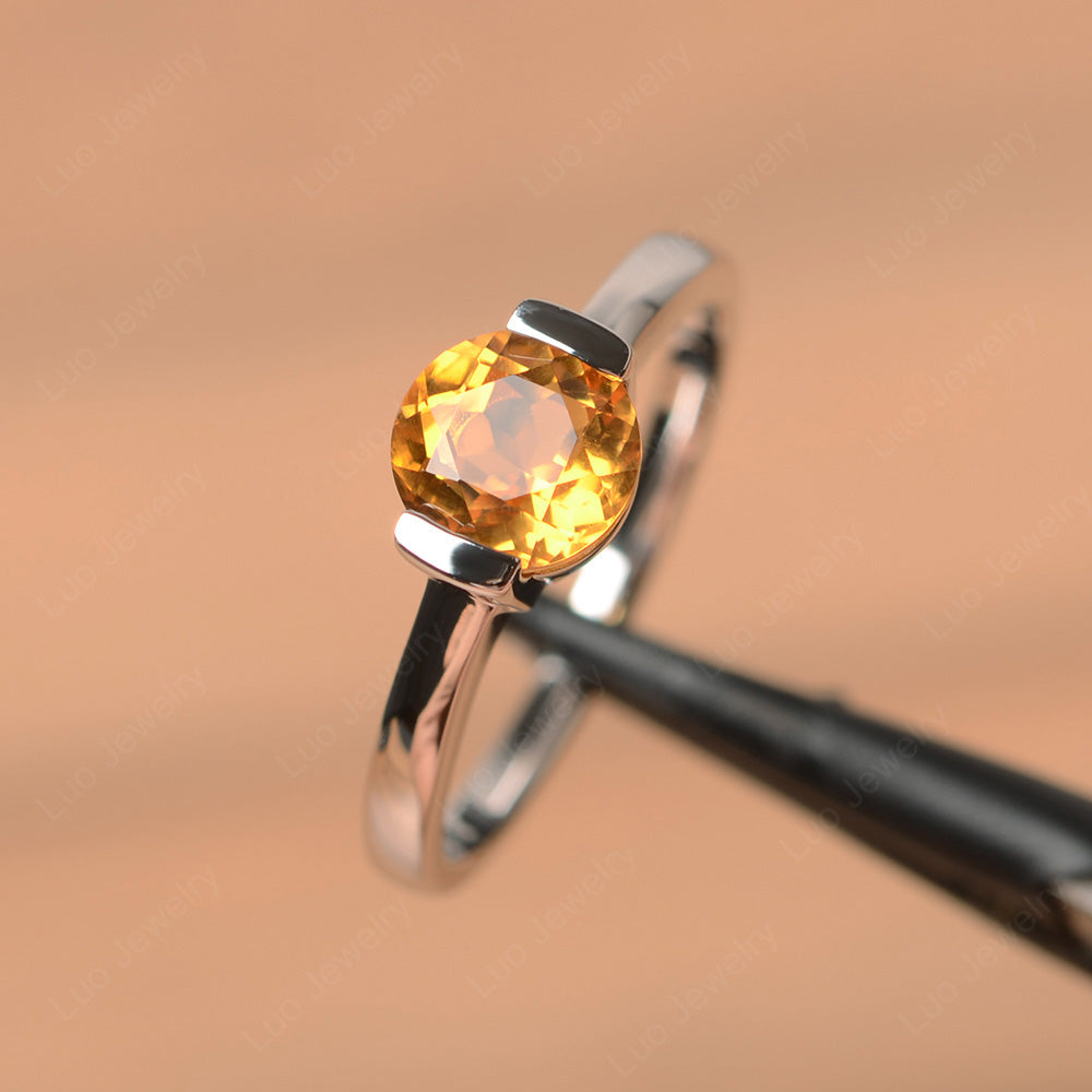 Round Cut Citrine Solitaire Bezel Ring - LUO Jewelry