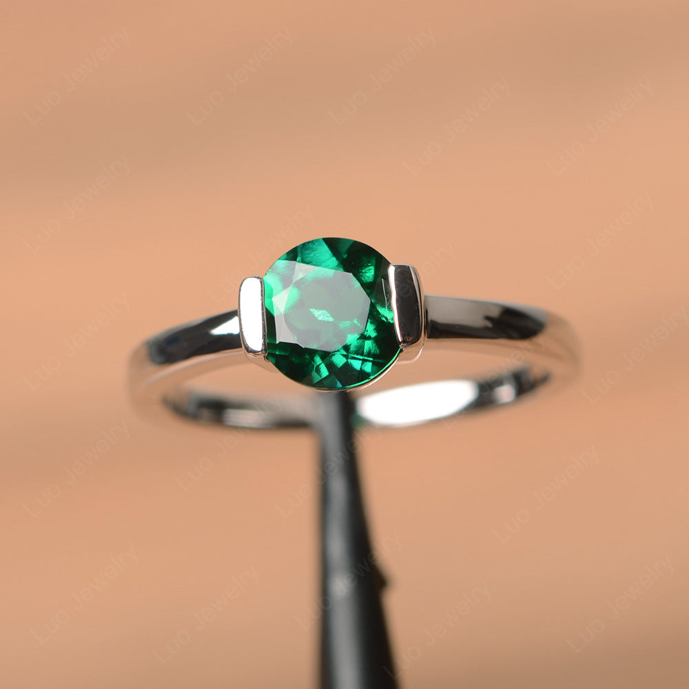 Round Cut Lab Emerald Solitaire Bezel Ring - LUO Jewelry