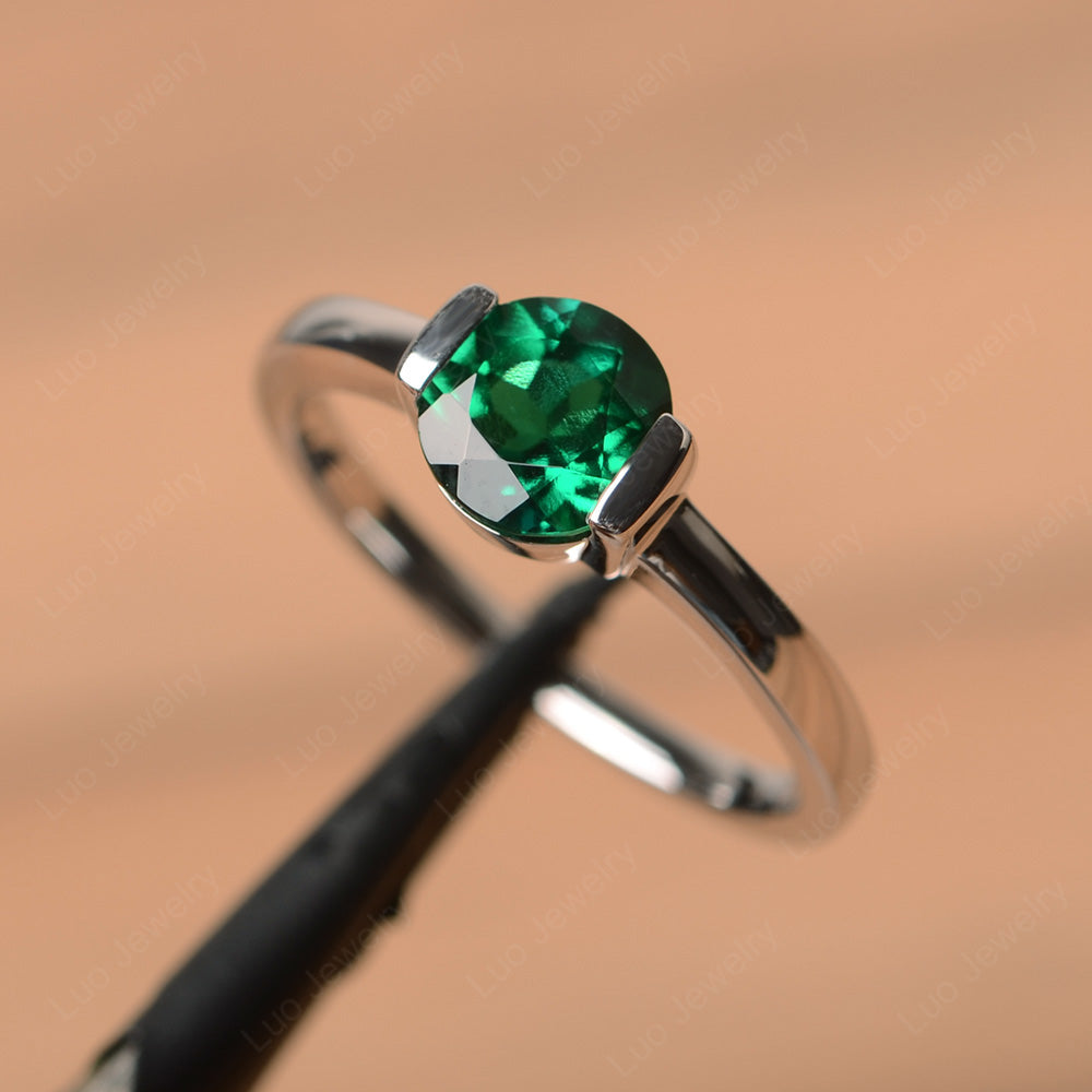 Round Cut Lab Emerald Solitaire Bezel Ring - LUO Jewelry