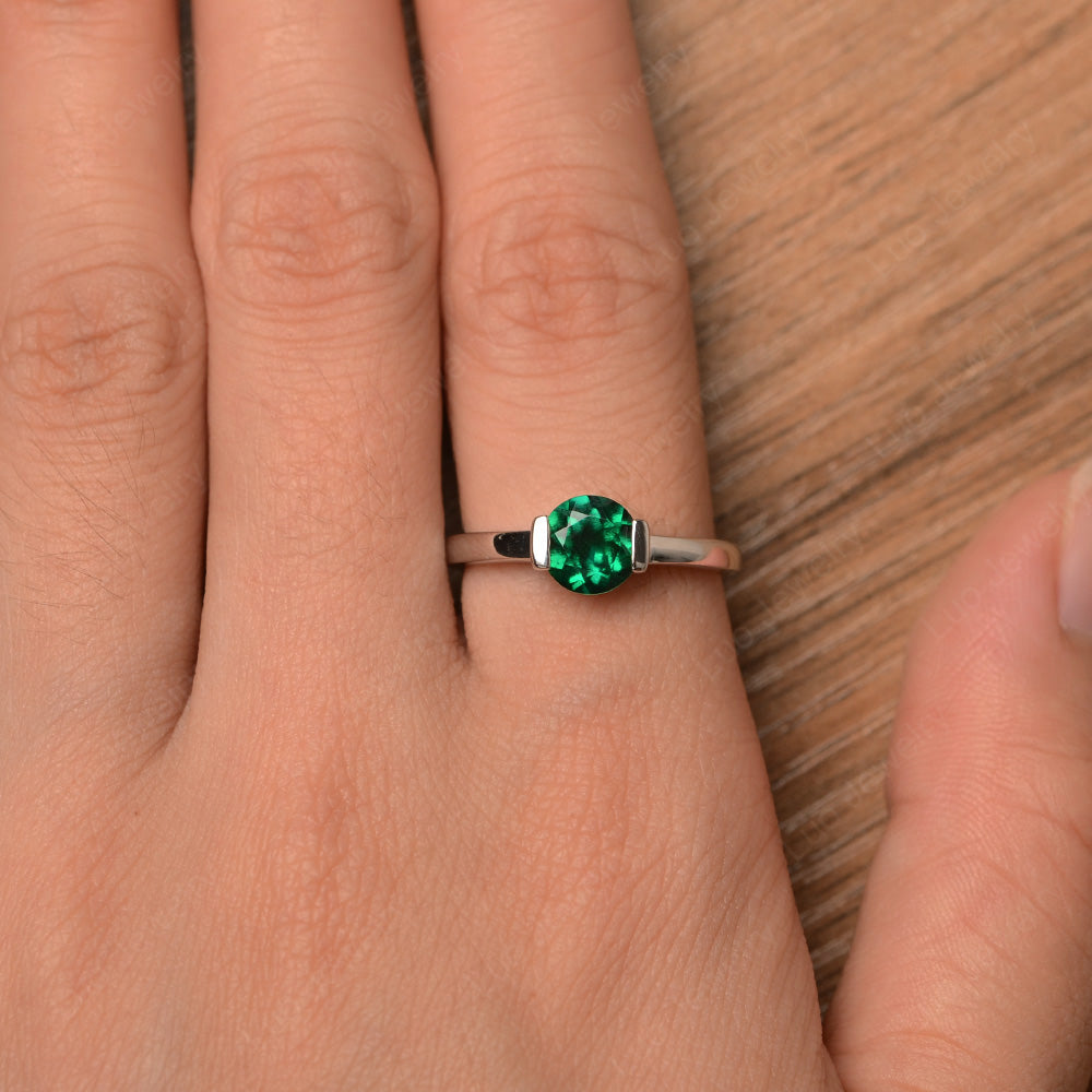 Round Cut Lab Emerald Solitaire Bezel Ring - LUO Jewelry