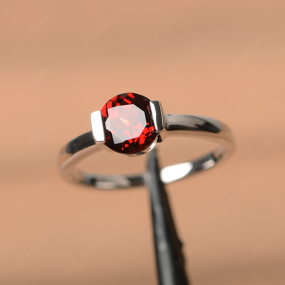 Round Cut Garnet Solitaire Bezel Ring - LUO Jewelry