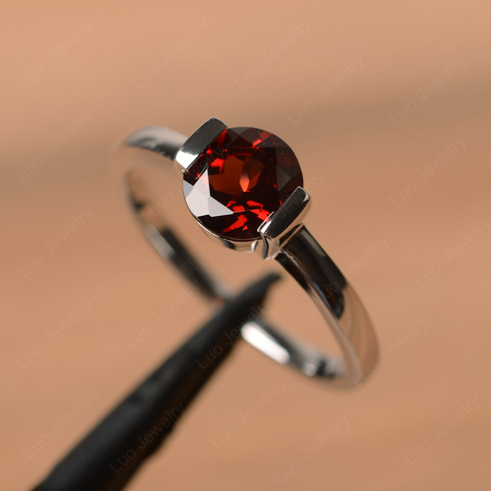 Round Cut Garnet Solitaire Bezel Ring - LUO Jewelry