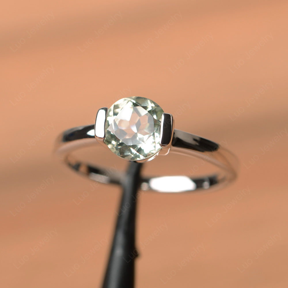 Round Cut Green Amethyst Solitaire Bezel Ring - LUO Jewelry