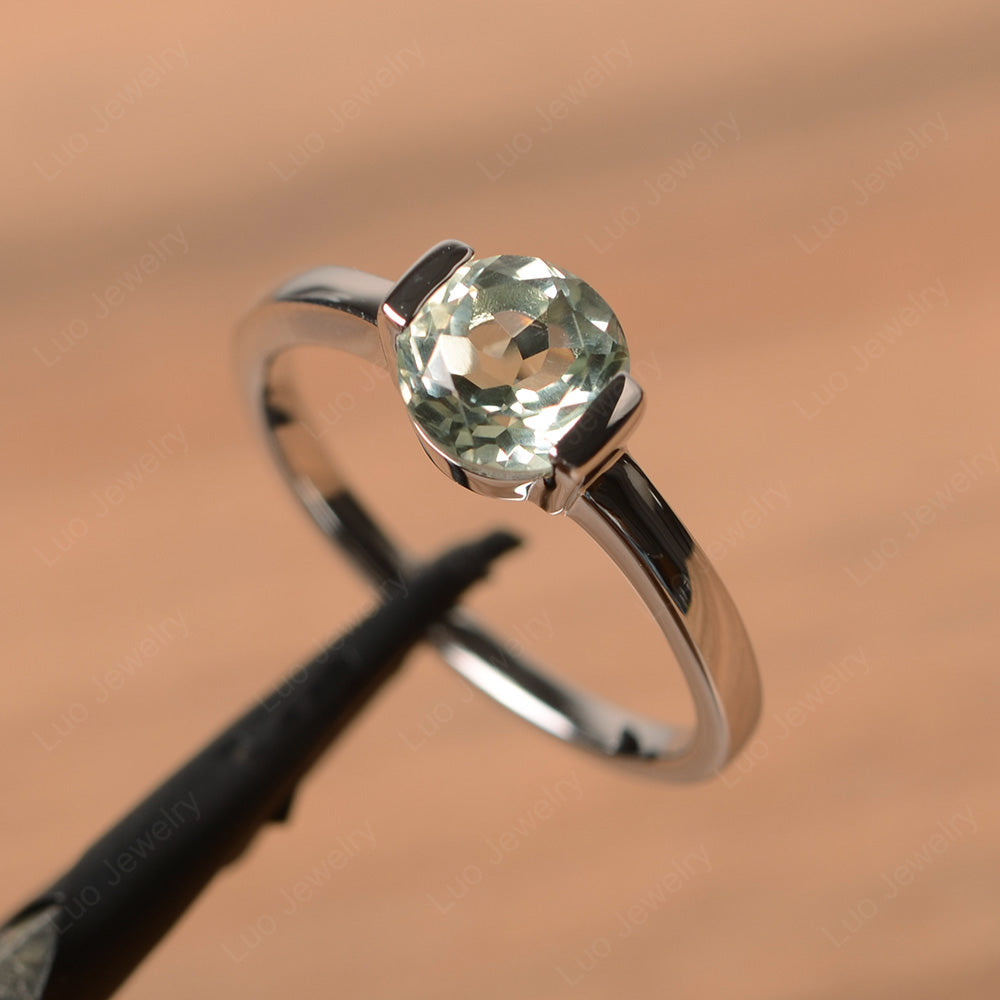 Round Cut Green Amethyst Solitaire Bezel Ring - LUO Jewelry