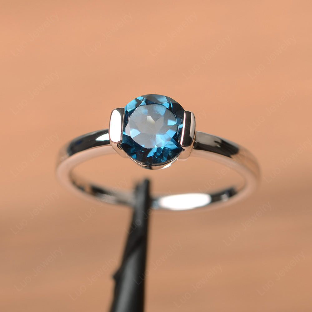 Round Cut London Blue Topaz Solitaire Bezel Ring - LUO Jewelry