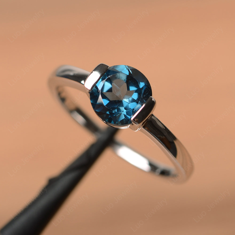 Round Cut London Blue Topaz Solitaire Bezel Ring - LUO Jewelry