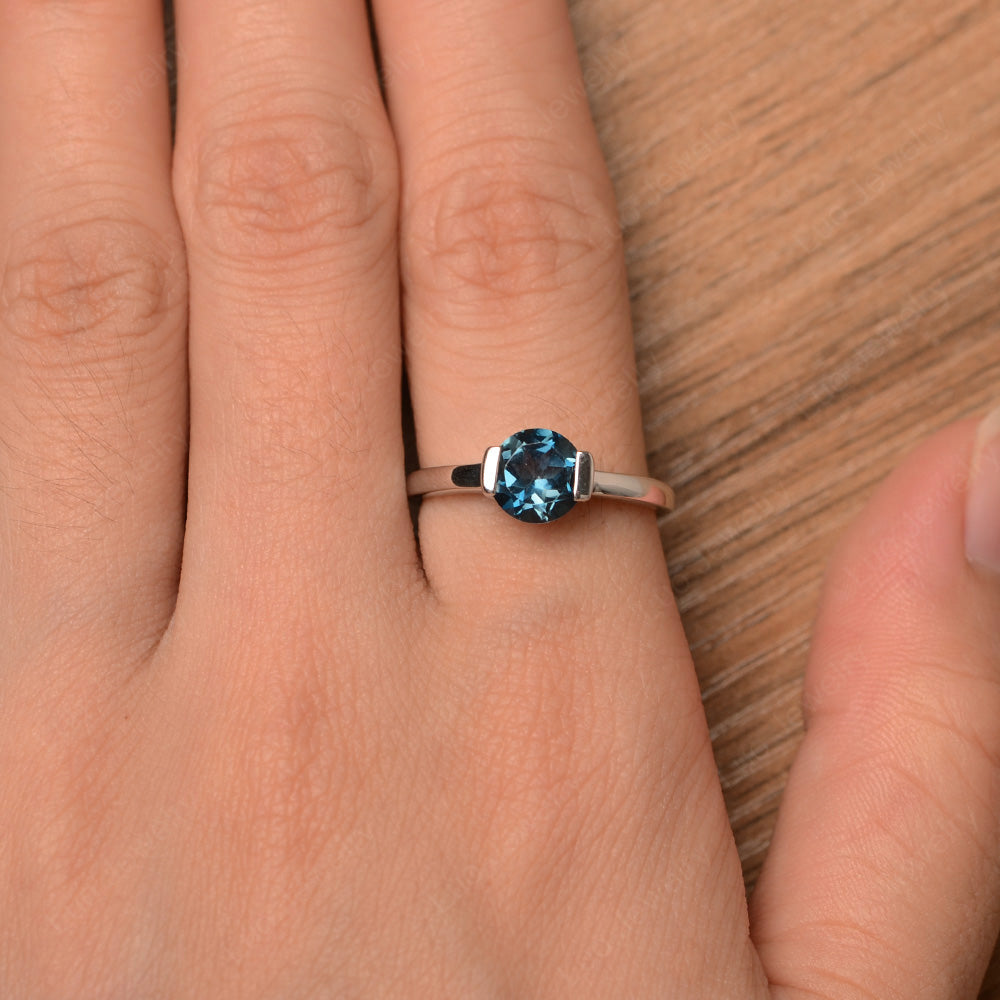 Round Cut London Blue Topaz Solitaire Bezel Ring - LUO Jewelry