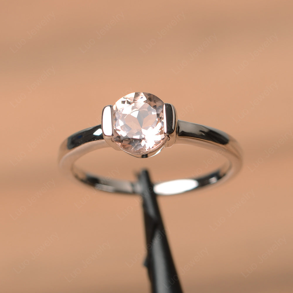 Round Cut Morganite Solitaire Bezel Ring - LUO Jewelry