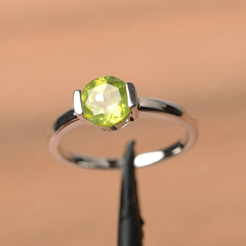 Round Cut Peridot Solitaire Bezel Ring - LUO Jewelry