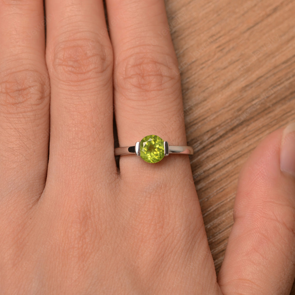Round Cut Peridot Solitaire Bezel Ring - LUO Jewelry