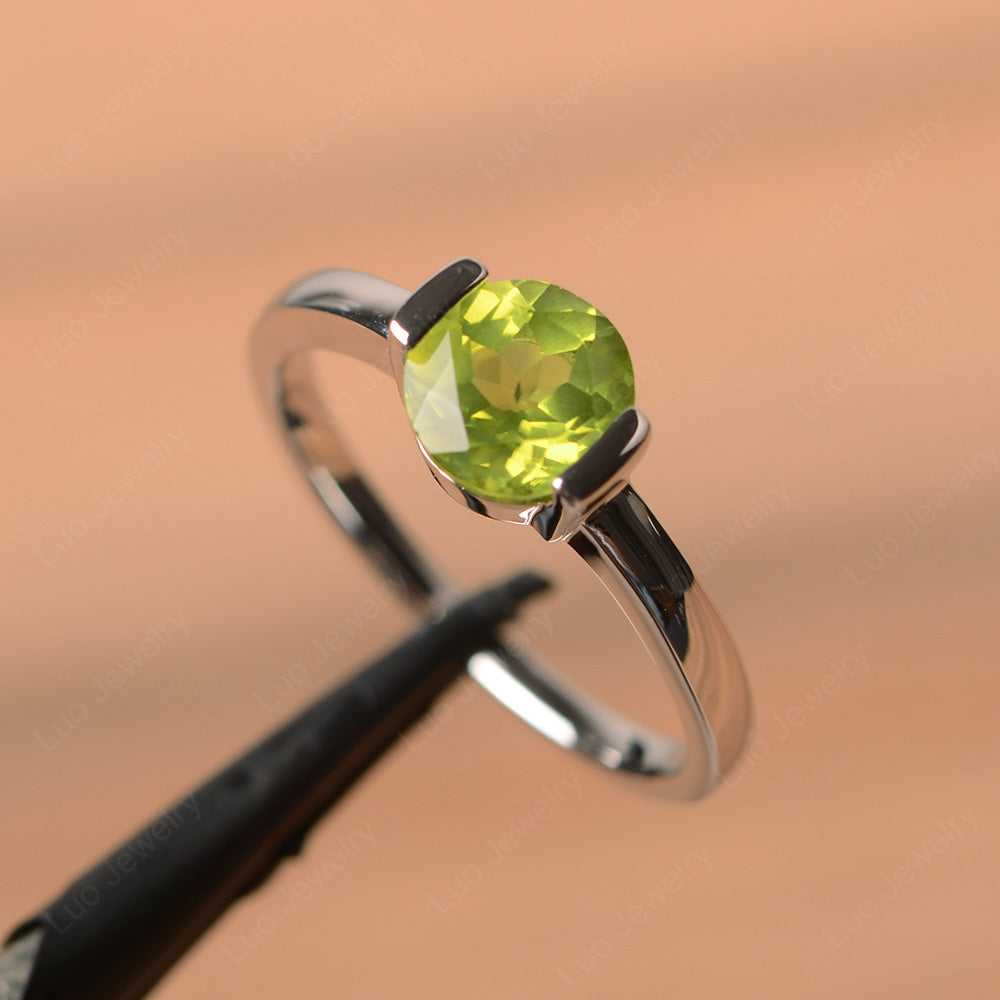 Round Cut Peridot Solitaire Bezel Ring - LUO Jewelry