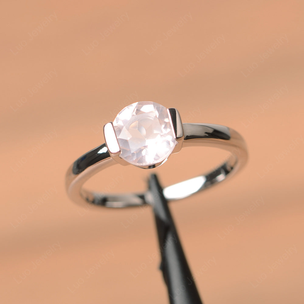 Round Cut Rose Quartz Solitaire Bezel Ring - LUO Jewelry