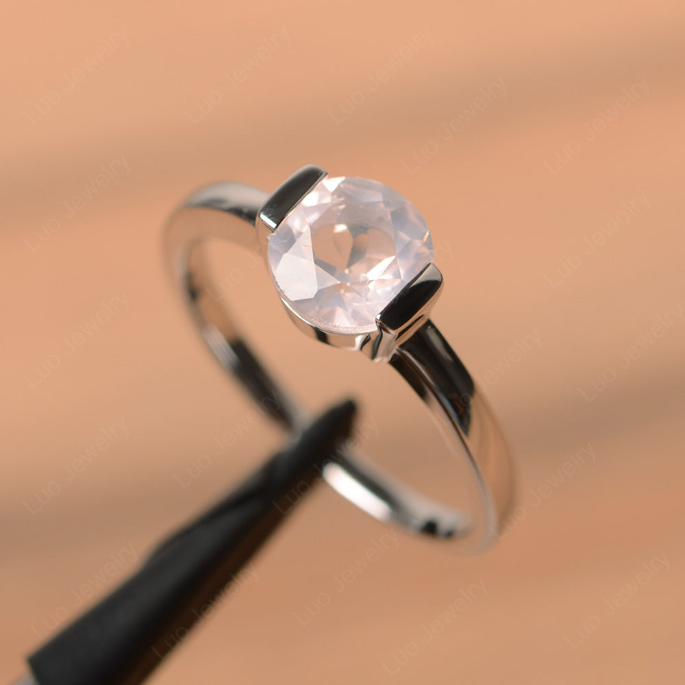 Round Cut Rose Quartz Solitaire Bezel Ring - LUO Jewelry