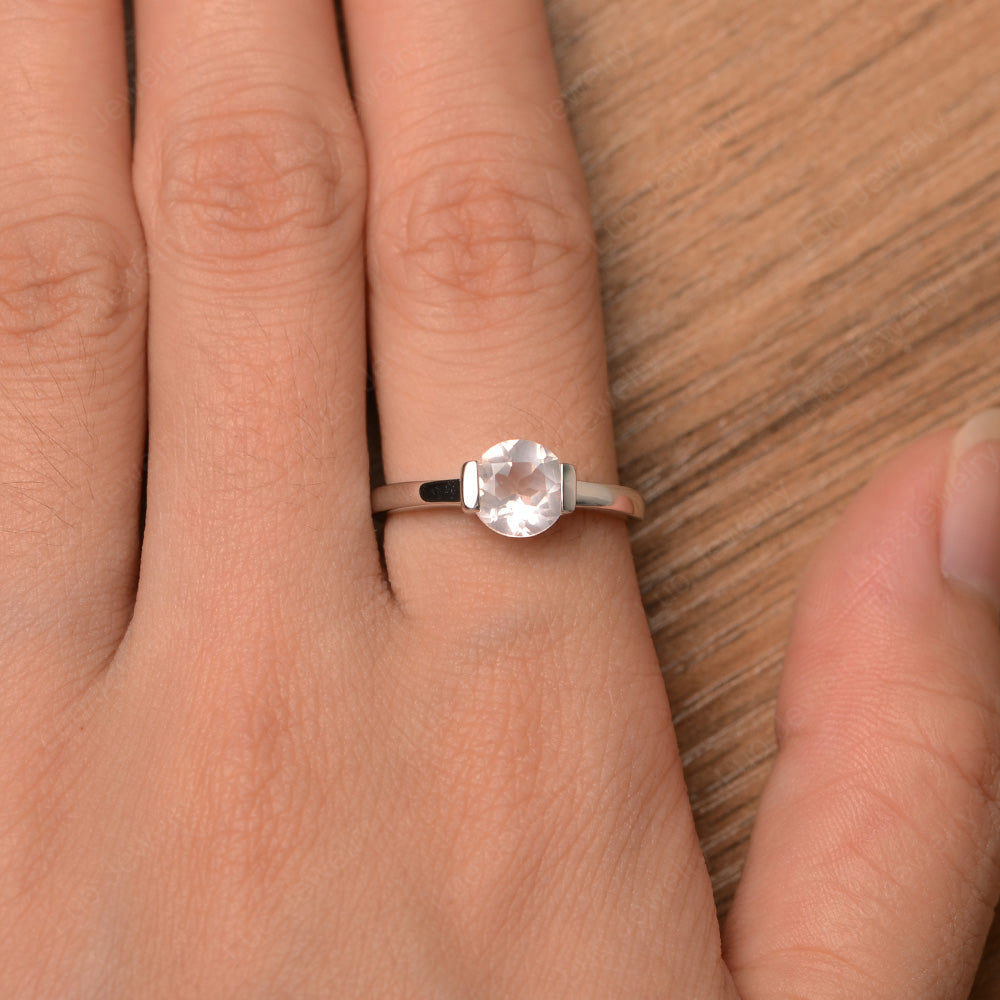 Round Cut Rose Quartz Solitaire Bezel Ring - LUO Jewelry