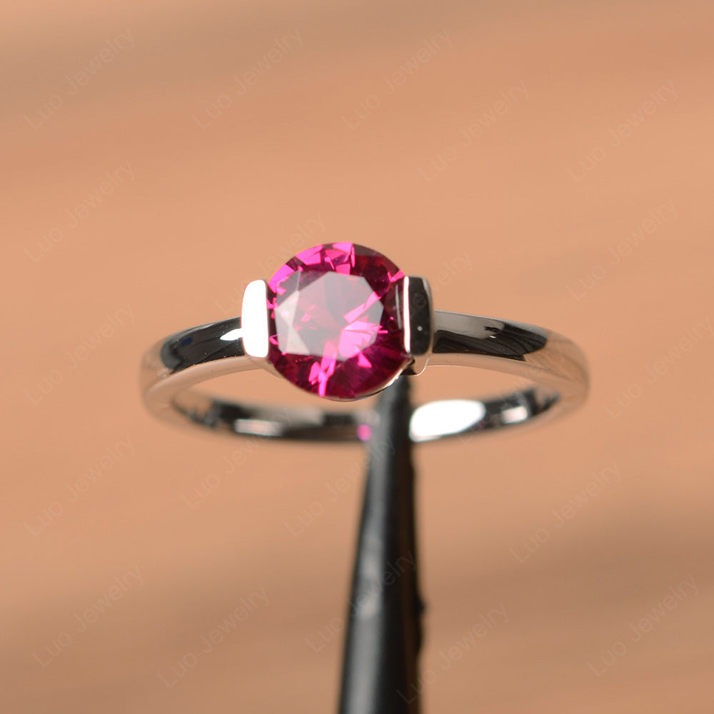 Round Cut Ruby Solitaire Bezel Ring - LUO Jewelry