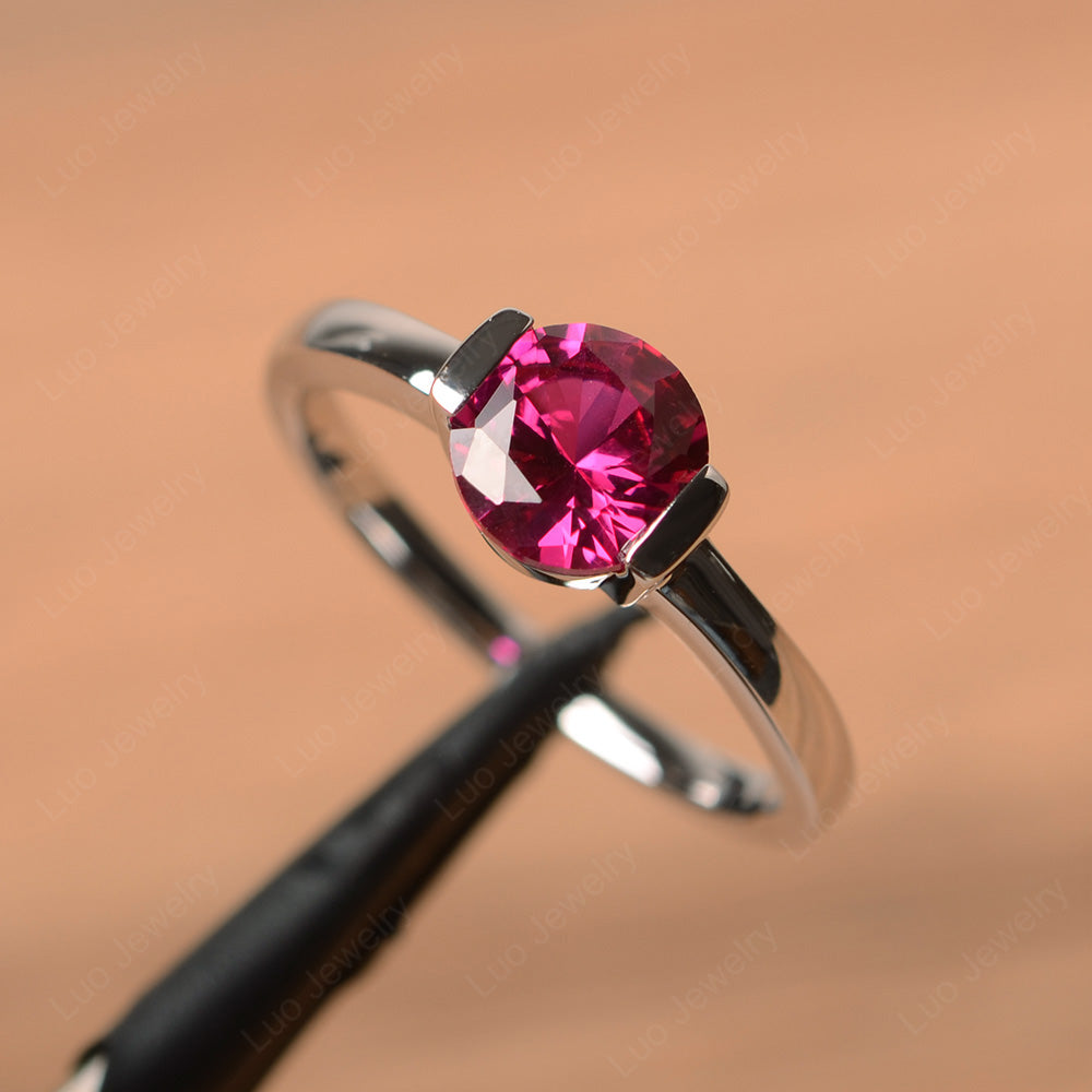 Round Cut Ruby Solitaire Bezel Ring - LUO Jewelry