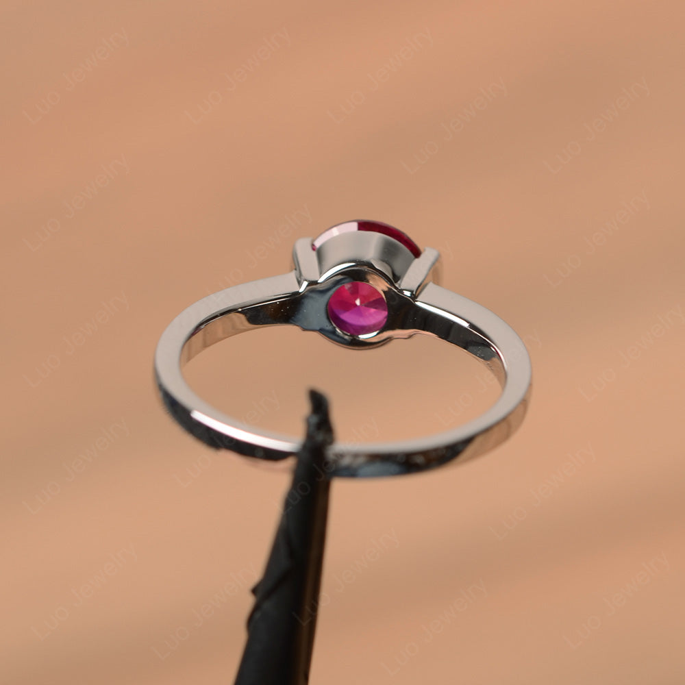 Round Cut Ruby Solitaire Bezel Ring - LUO Jewelry