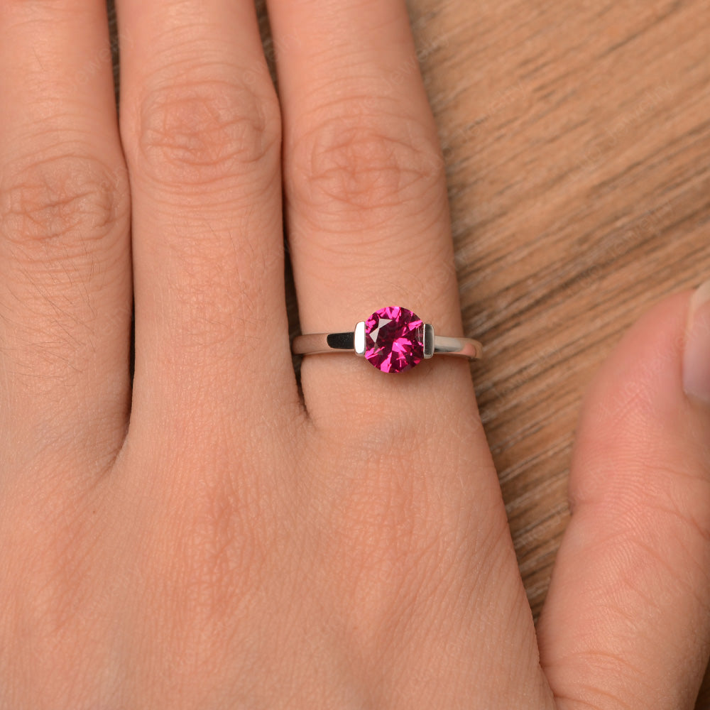 Round Cut Ruby Solitaire Bezel Ring - LUO Jewelry