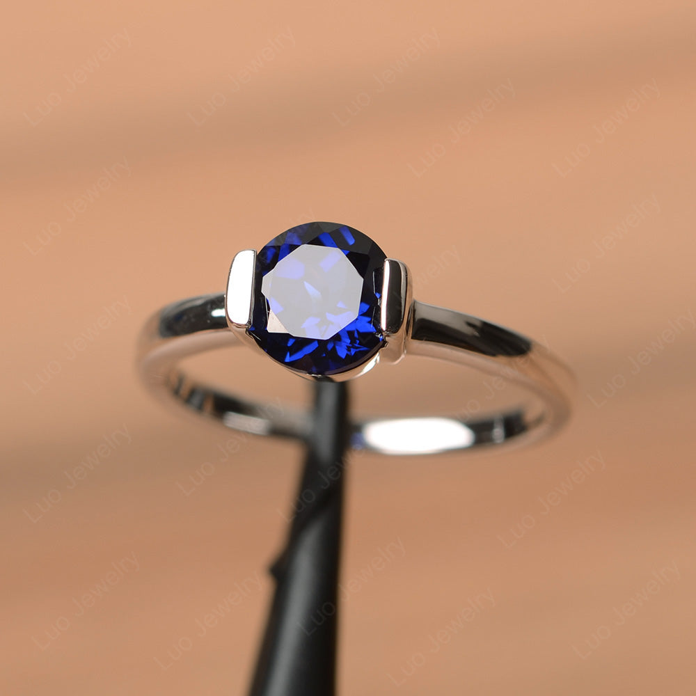 Round Cut Lab Sapphire Solitaire Bezel Ring - LUO Jewelry